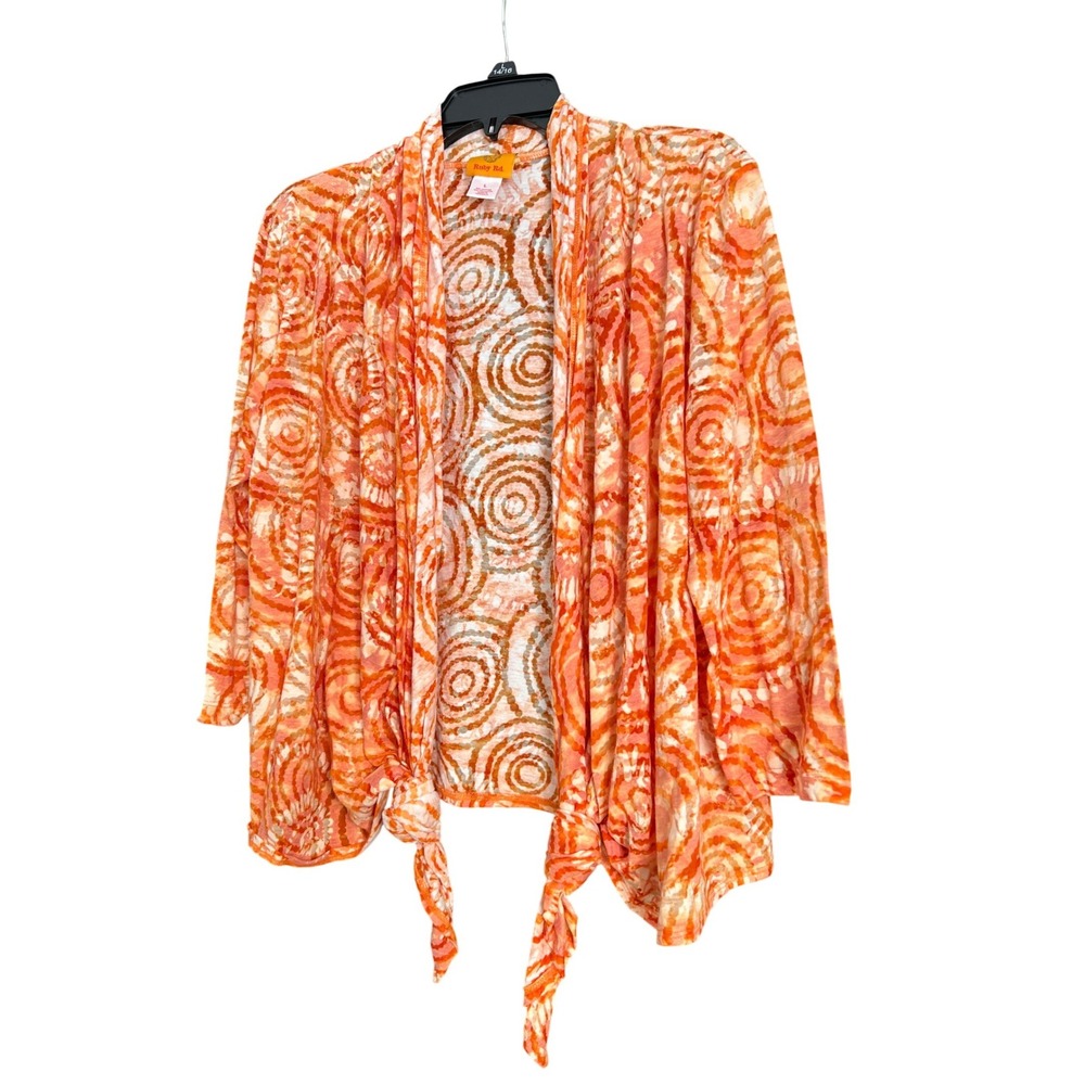 Ruby Rd Womens Orange Circle Print Tie Front Cardigan 3/4‎ Sleeve Knit Top Large - Picture 2 of 13